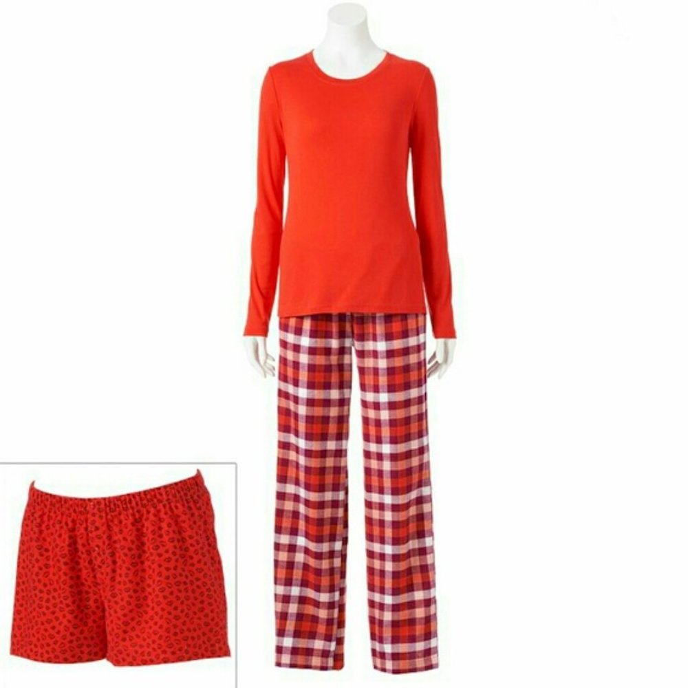 Sonoma NWOT 3 Piece Red Plaid Flannel Pajama Set Women's XS